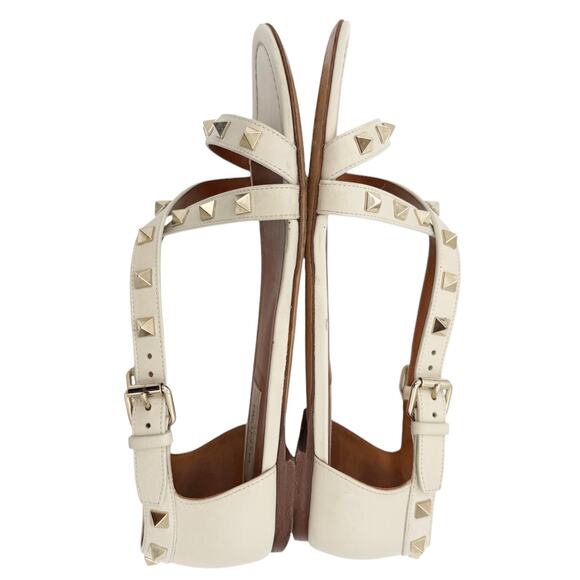 Valentino Rockstud Criss Cross Strap Flat Leather Sandals Cream EU 37.5 US 7.5 - Picture 10 of 15